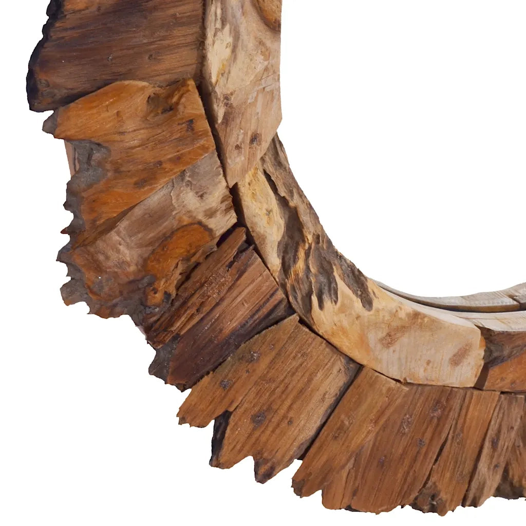 Specchio da Parete-Specchio a Muro-Specchio Decorativo 60 cm in Legno di Teak Rotondo 683996