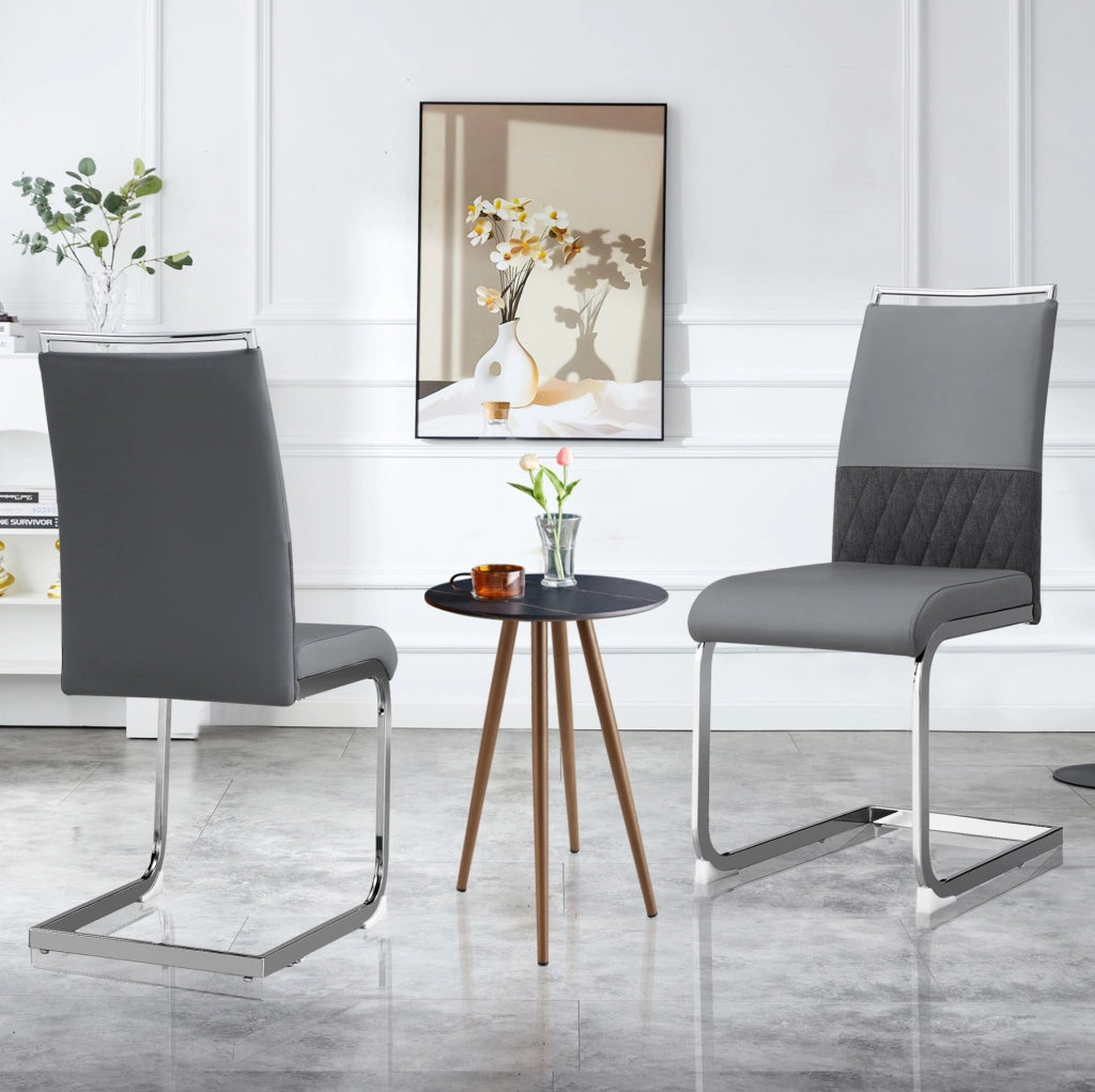 Sedia da pranzo moderna ergonomica con schienale in PU e lino; struttura in metallo grigio