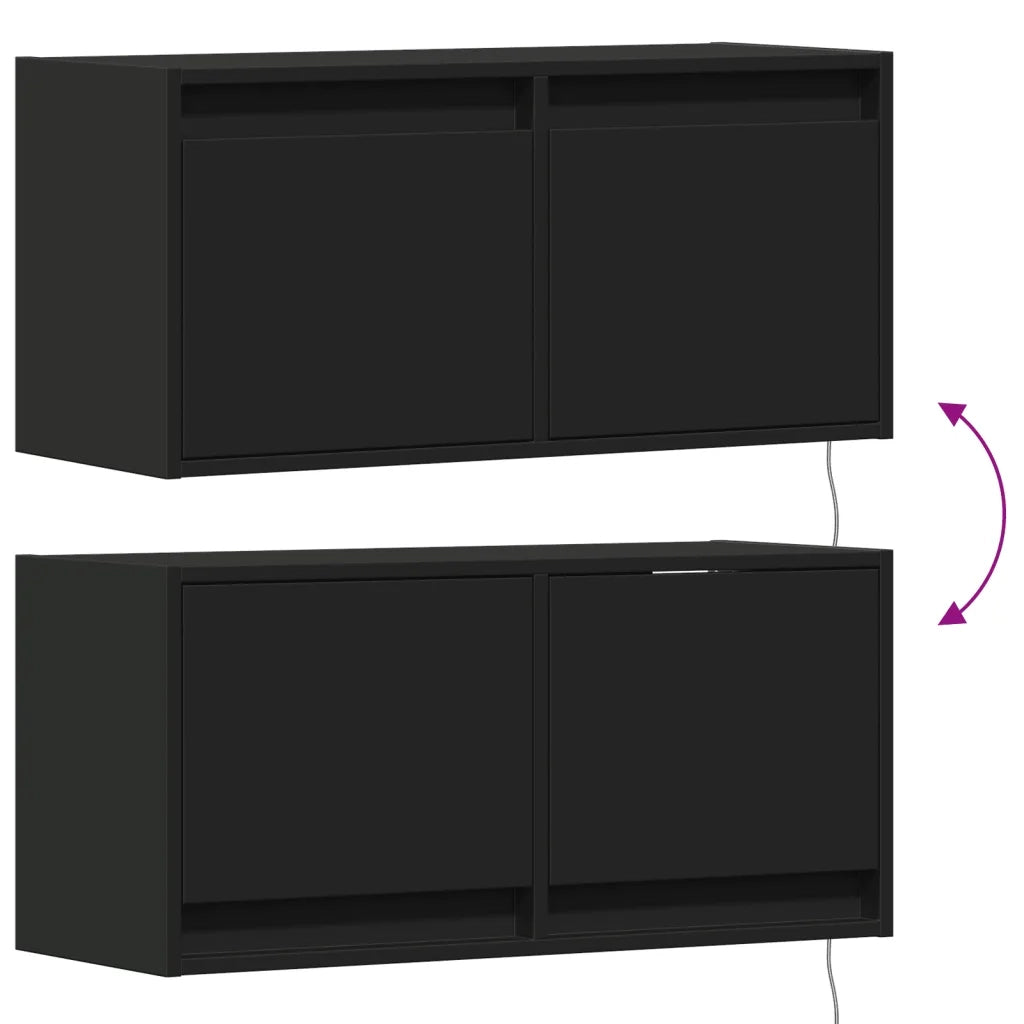 vidaXL Mobile TV a Parete con Luci LED Nero 80x31x35 cm