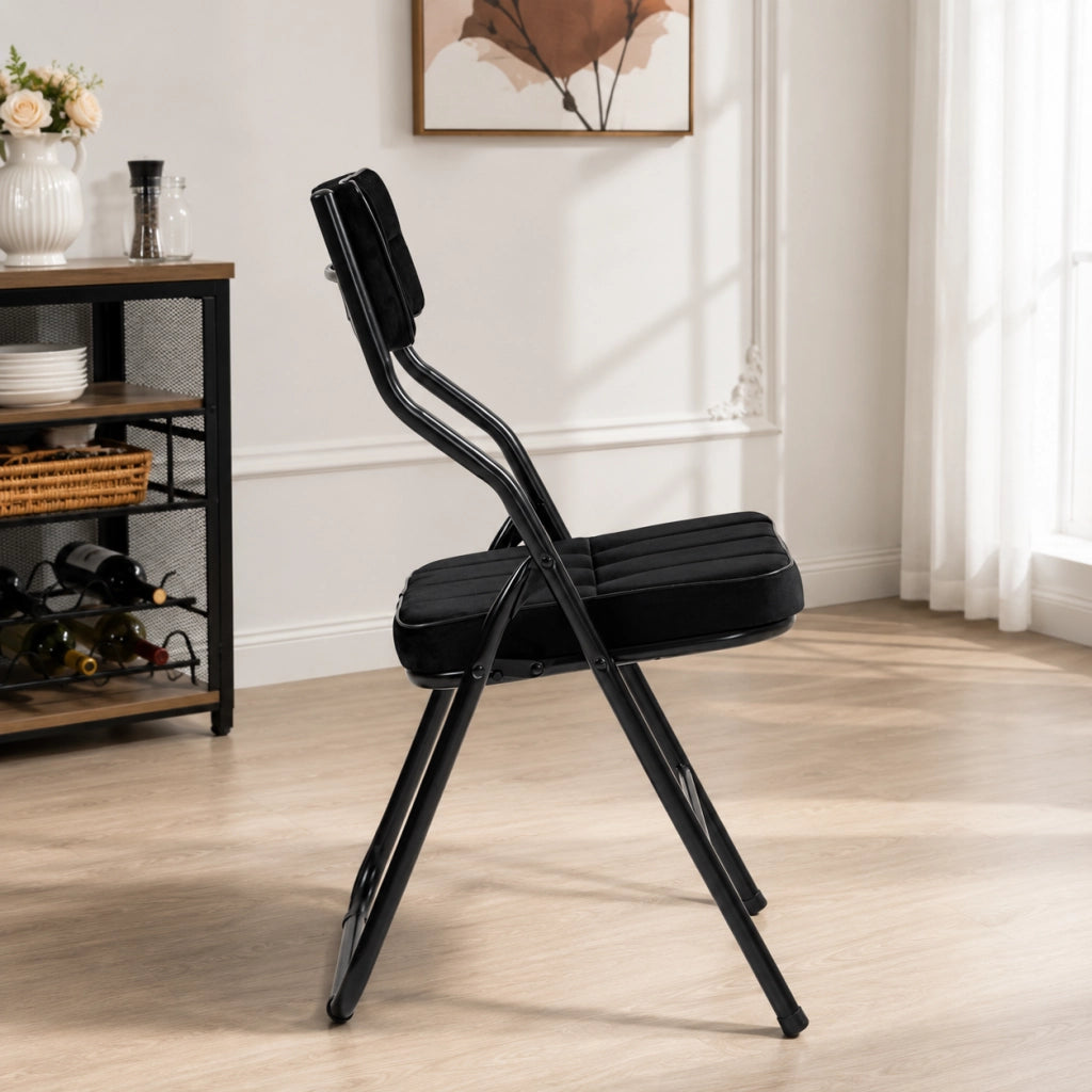 Set di 2 sedie pieghevoli imbottite in velluto nero