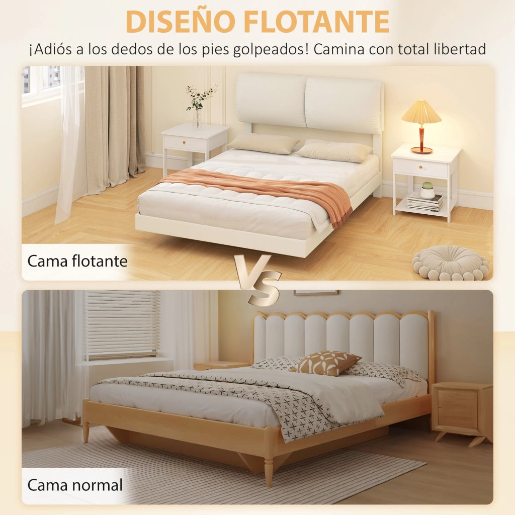 Letto Matrimoniale Imbottito con Testiera ¨C Zephmum ¨C Beige 135x190 cm Struttura Metallo