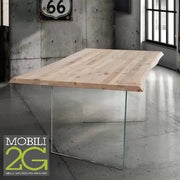 Tavolo fisso in legno rovere massello 250x100  spessore 4 cm e gambe in vetro (811) - Mobili 2G