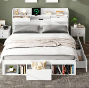 Letto multifunzionale bianco 140 x 200 cm con USB, cassetti e armadi