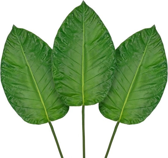 Foglie artistiche in metallo - verde decorativo - set da 3 - 82 cm