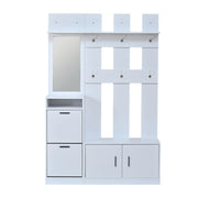 Mobile ingresso con 2 ante; 2 ribalte; 6 ganci e specchio; per ingresso; bianco; 120 × 30 × 180 cm
