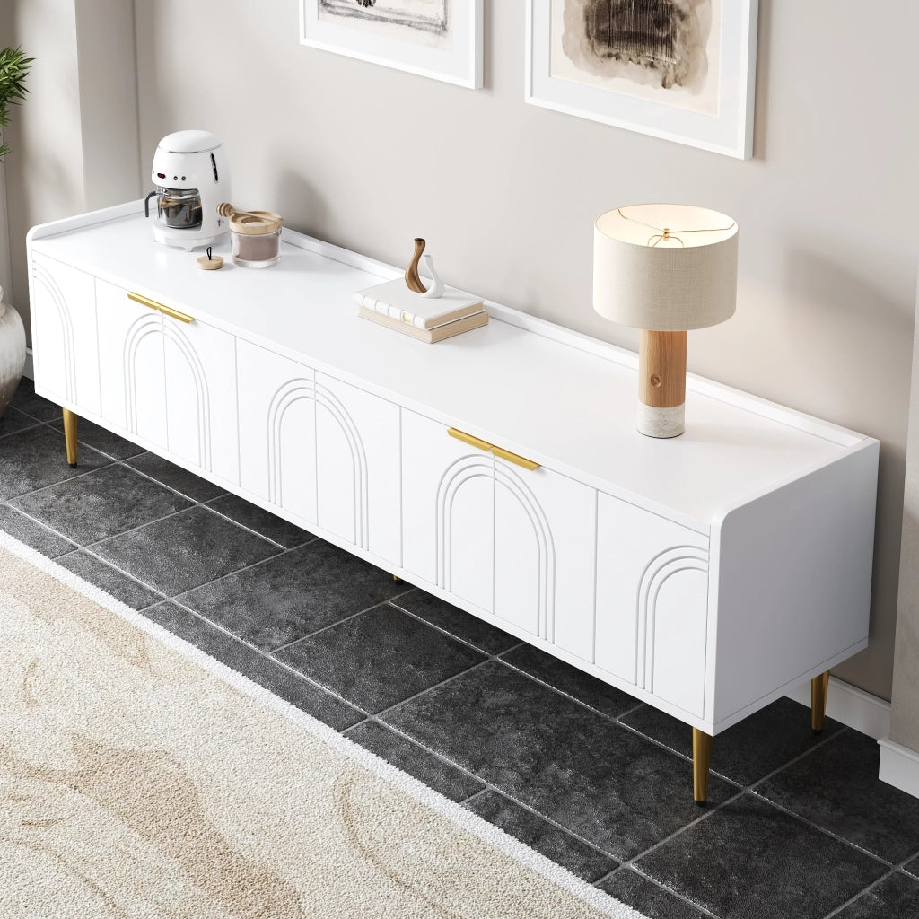 Mobile TV con 2 Ante e Scomparti; Passacavi; Design Scultoreo 3D; in MDF; Bianco; 170??35??47;5 cm