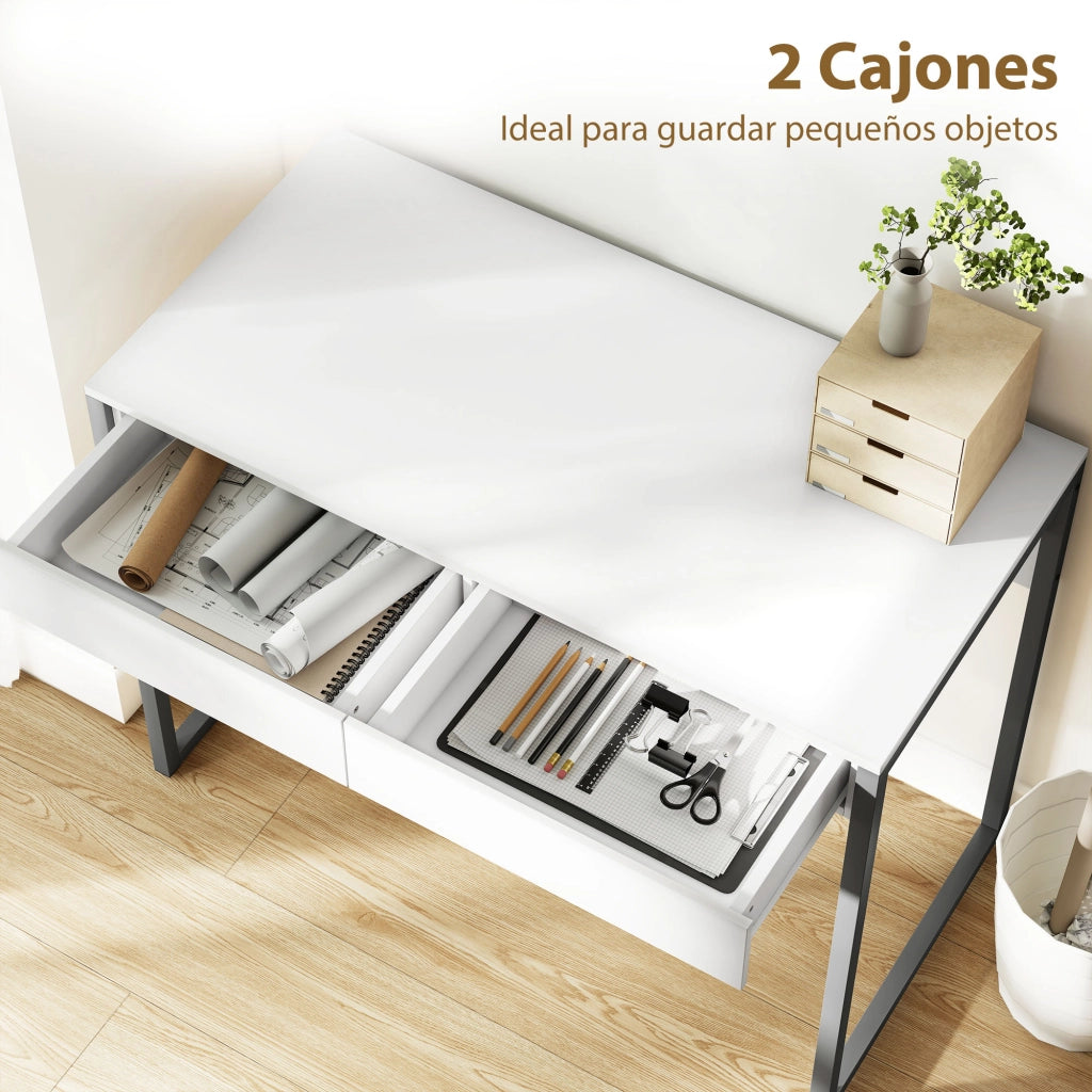 Scrivania con 2 Cassetti ¨C Zephmum ¨C Bianco 100x50x75 cm