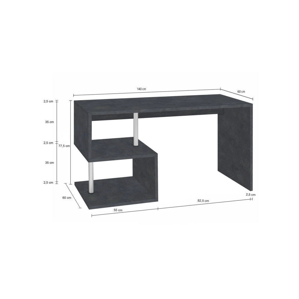 Atemis, Scrivania 2 Ripiani Made in Italy, 140x60x78h cm Grigio Ardesia