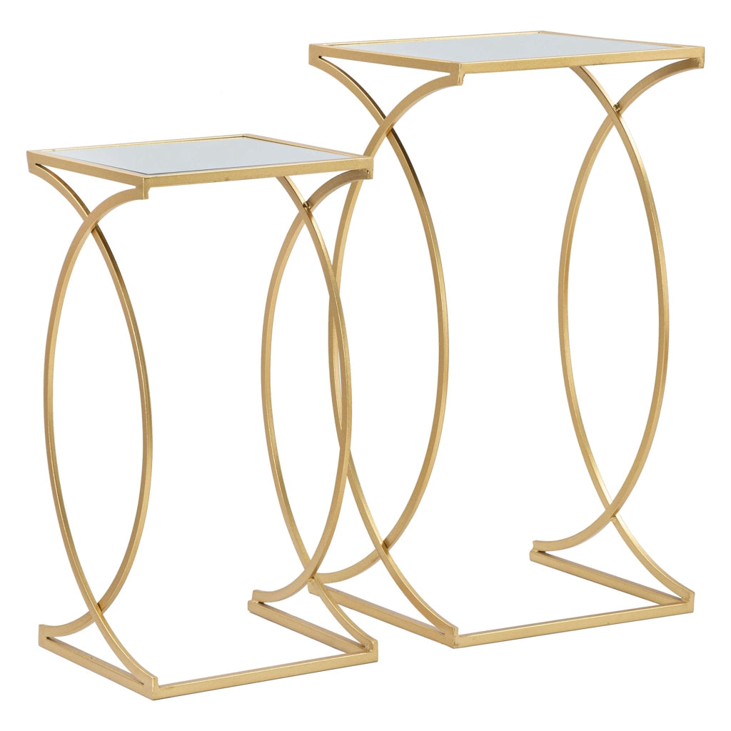 Gane, Tavolino da Salotto set da 2 Modulabili, 35x35x70h cm oro