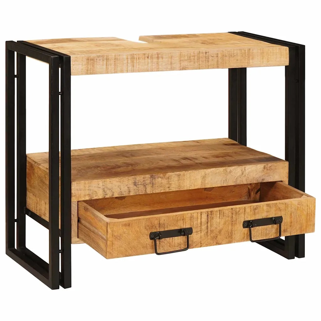 Mobile sottolavabo con cassetto-Armadietto da bagno Legno massello di mango e ferro