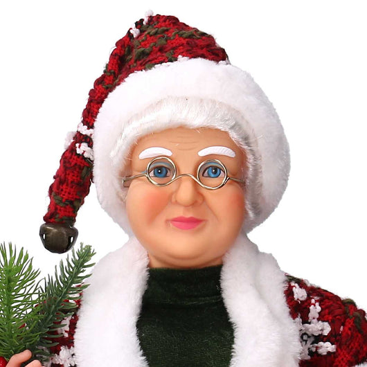 Babbo natale in tessuto signora con lanterna verde e rosso cm xh45