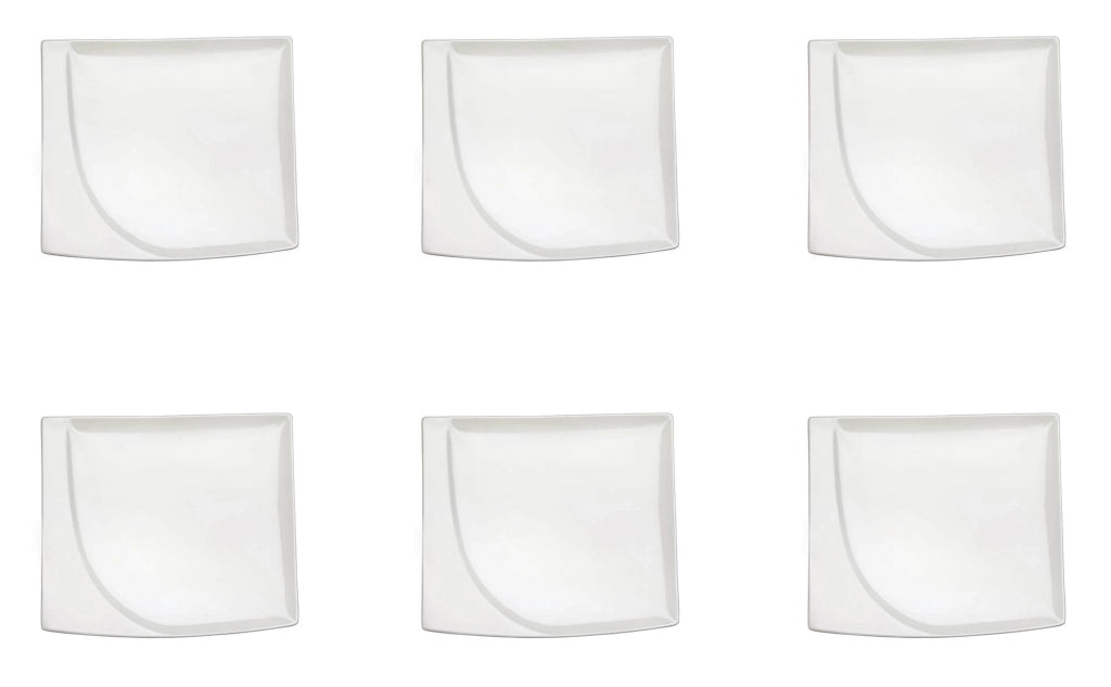 Set 6 Piatti Snack Rettangolari 20,5x18x1,5 cm in Porcellana Allluminica Kaleidos Aluxina Bianchi
