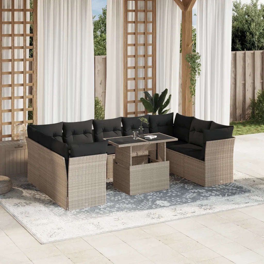 Set Divano Giardino 10 pz con Cuscini Grigio Chiaro Polyrattan