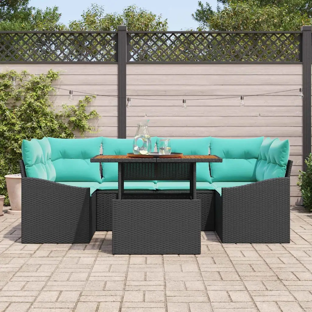 Set da Pranzo per Giardino con cuscino 7 pcs Nero e Verde acqua