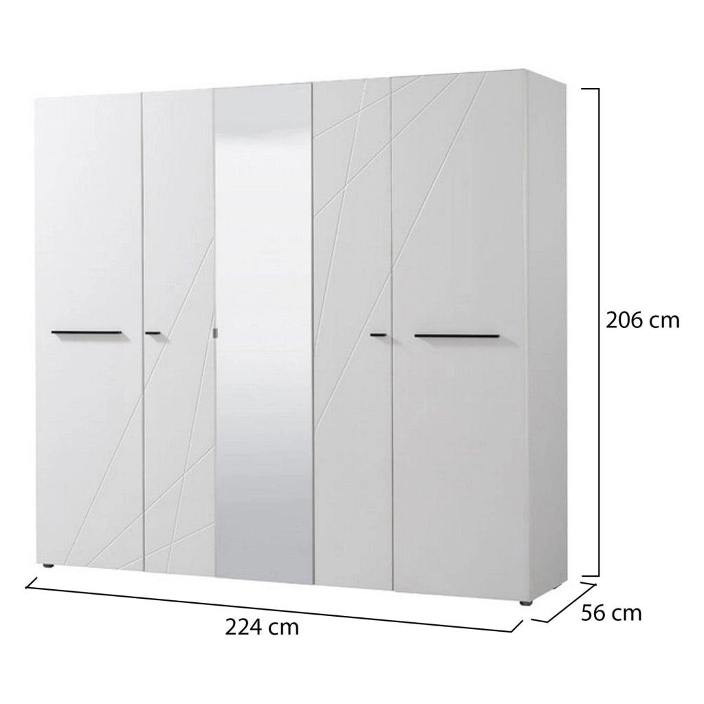 Armadio Camera da Letto Martano, Guardaroba Grande Appendiabiti, 223.5x206h cm Bianco Opaco