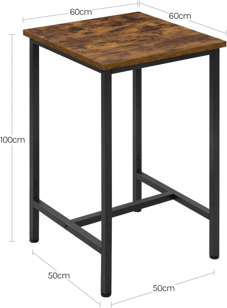 Set Mobili da Bar Tavolo con 2 Sgabelli Alti Arredo per Cucina in Acciaio Legno, Tavolo Cucina 60 x 60 x 100 cm, Marrone rustico + Nero