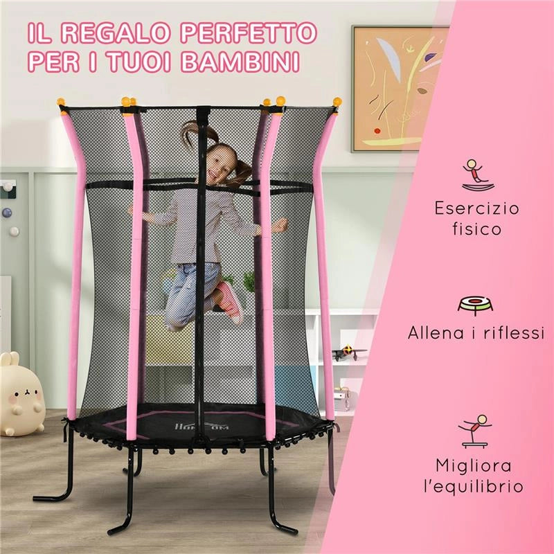 TAPPETO ELASTICO PER BAMBINI CON INGRESSO A CERNIERA E PALI IMBOTTITI IN ACCIAIO PP E EPE Ø 163.5X190 CM ROSA