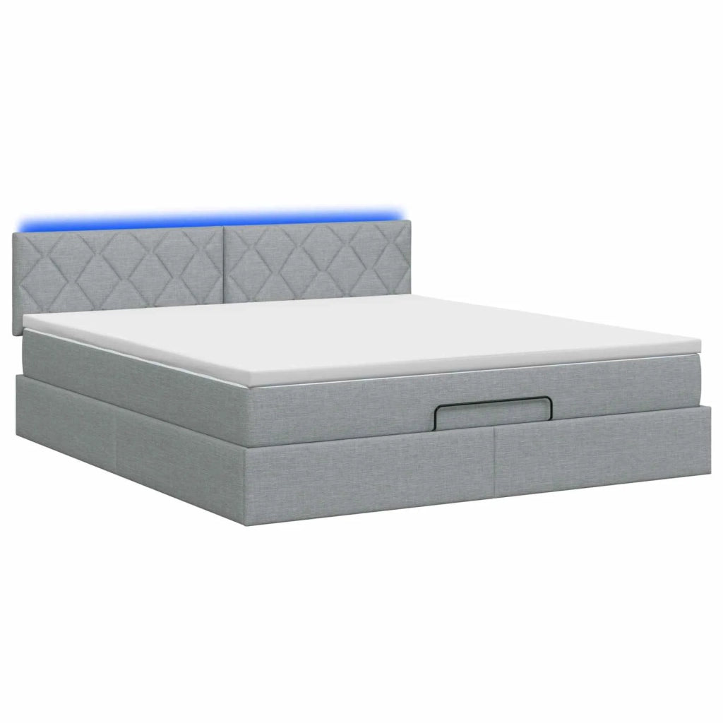 Letto Ottomano con Materasso e LED Grigio Chiaro 160 x 200 cm 3457002