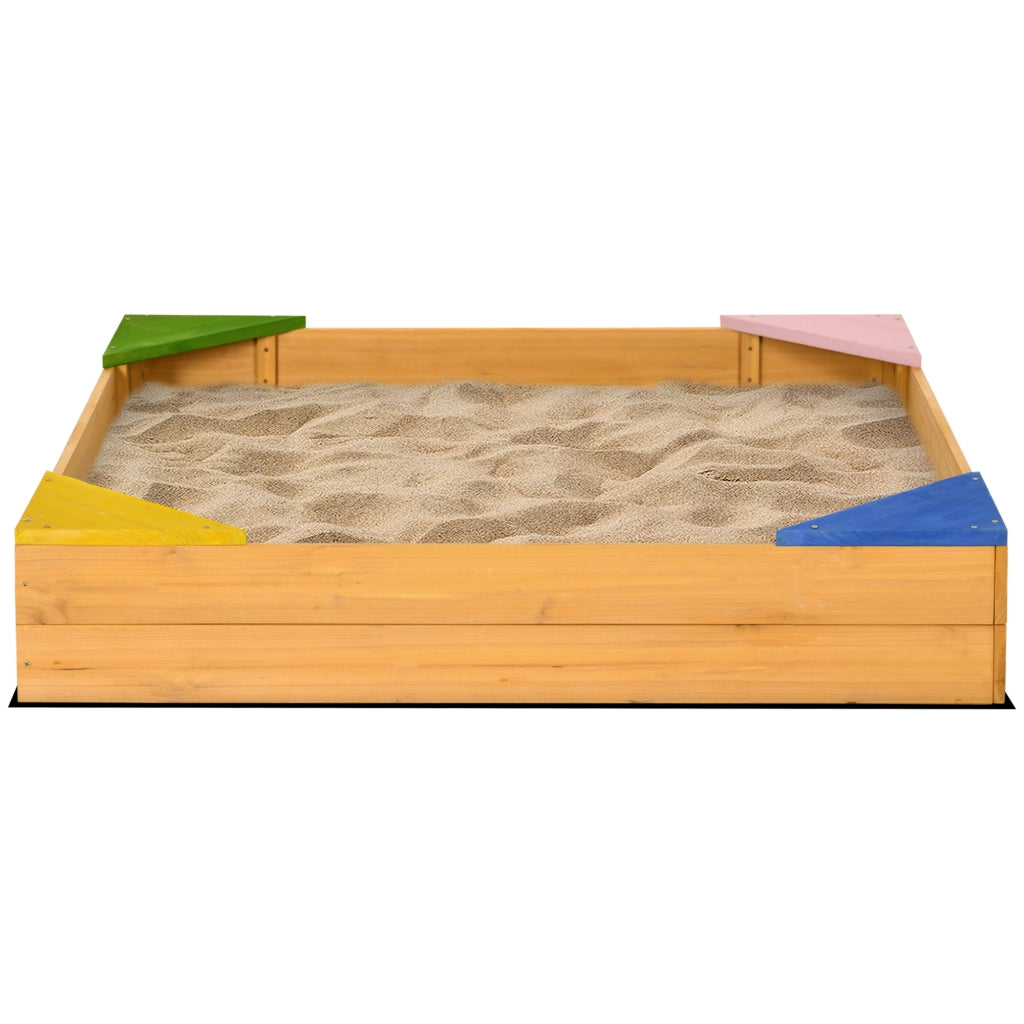 Sabbiera per Bambini 4 Posti in Legno di Abete ¨C zephmum ¨C 109x109x19.8 cm