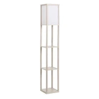 Lampada a Terra 40W con 3 Mensole Integrate e Interruttore a Pedale, Lampada Moderna in MDF e Acrilico, 26x26x160 cm, Rovere