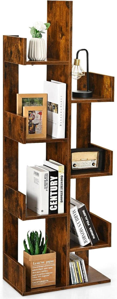 Libreria Multiuso da Terra, Libreria ad Albero con 8 Ripiani, Scaffale in Legno per Libri, Ideale per Soggiorno, Ufficio, 50 x 25 x 145 cm (marrone)