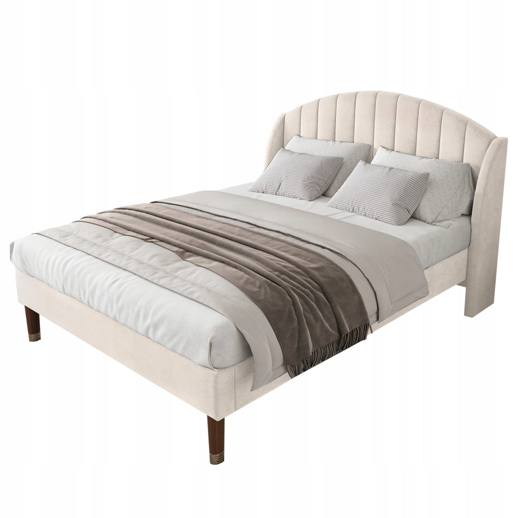 Letto matrimoniale 160x200 - Xylo - Velluto beige, struttura in legno