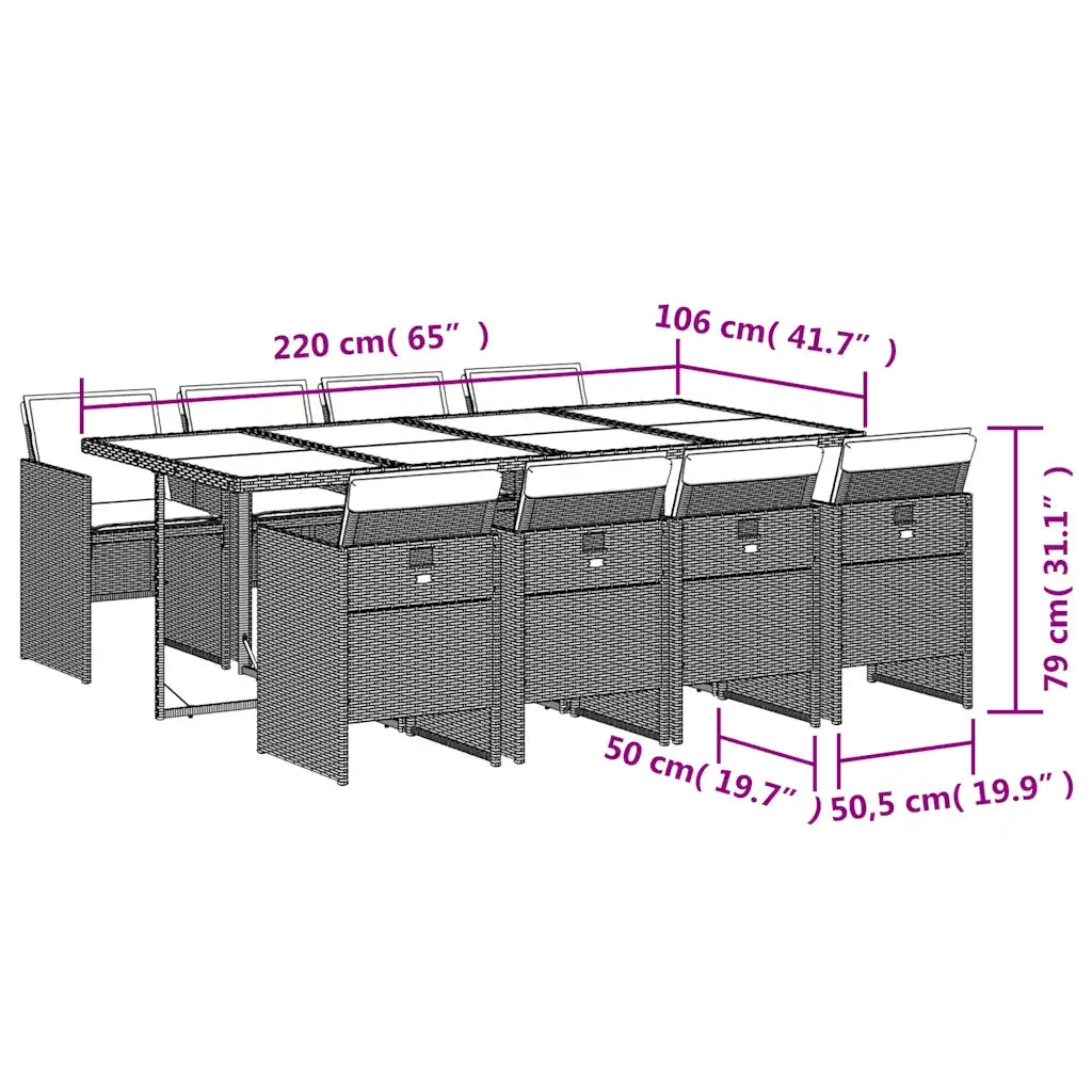 Set da pranzo da giardino da 9 pz con Cuscini in Polyrattan Grigio 3277696