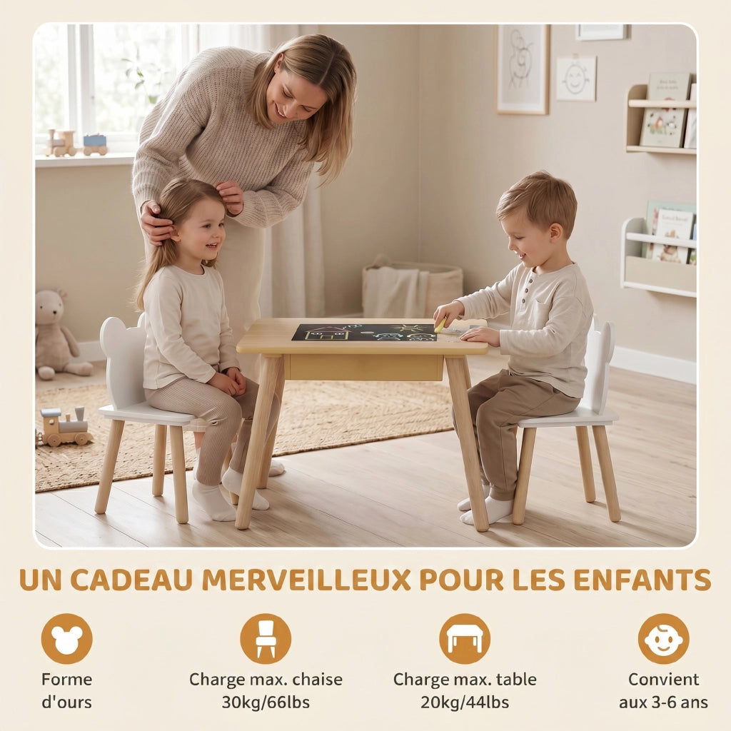 Set tavolo e sedie per bambini ¨C zephmum ¨C 3 pezzi, legno naturale
