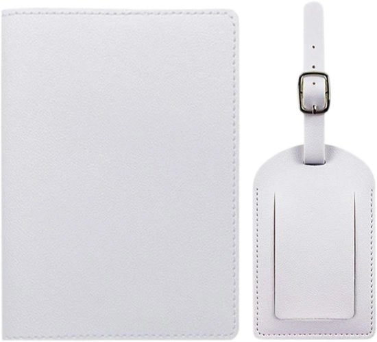 Set di targa di identità e di etichetta di bagaglio, fodero di identità in PU pelle, regalo personalizzato per accessori di bagaglio da viaggio, ideale per viaggi di lavoro, Bianco