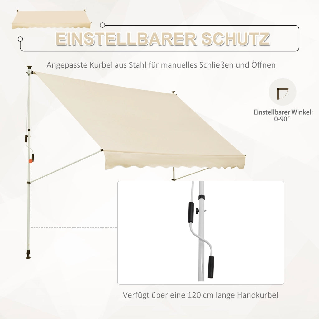 Tenda a braccio pieghevole 300 x 150 cm altezza regolabile con pinza protezione solare manovella manuale telaio alluminio colore beige