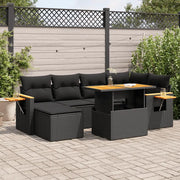 Set Divani da Giardino con Cuscini 7pz Nero Polyrattan Acacia