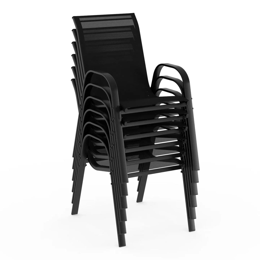 IDMarket - Set di mobili da giardino MADRID tavolo 150 CM e 6 sedie impilabili nero