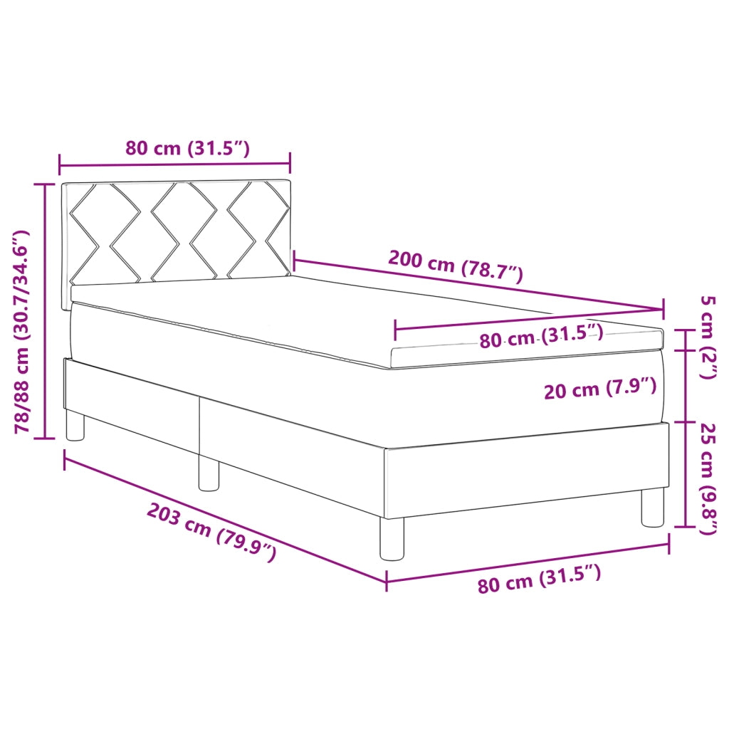 Letto Box Spring con Materasso Nero 80x200 cm Velluto