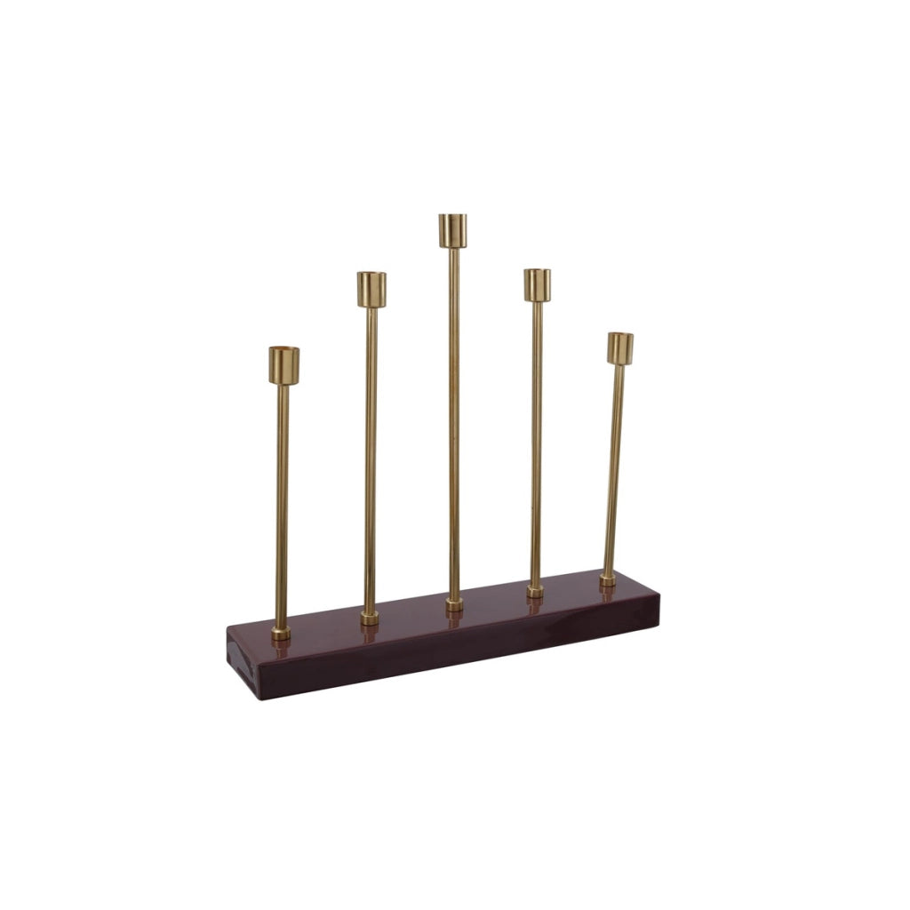 Candelabro Art Deco a 5 fiamme Bordeaux e Oro