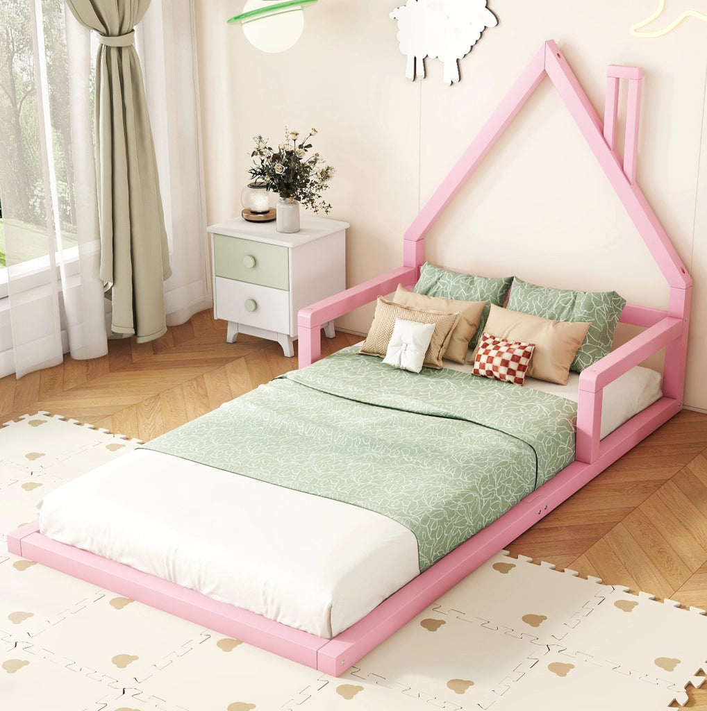 Letto per bambini a casetta 90x200 cm in pino massello e MDF; rosa