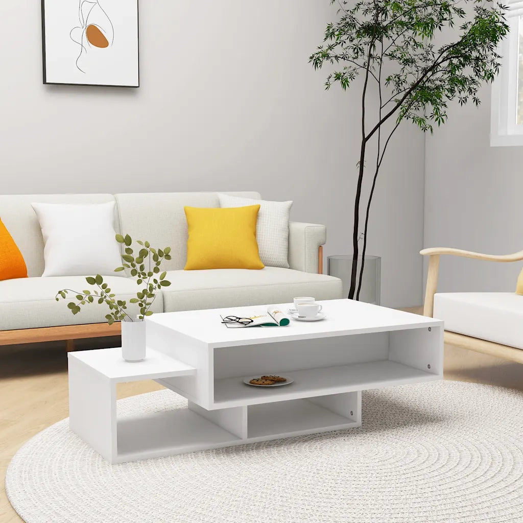 Tavolino da Salotto-Tavolino da soggiorno-Tavolo Bianco 102x55x42 cm Legno Legno Multistrato