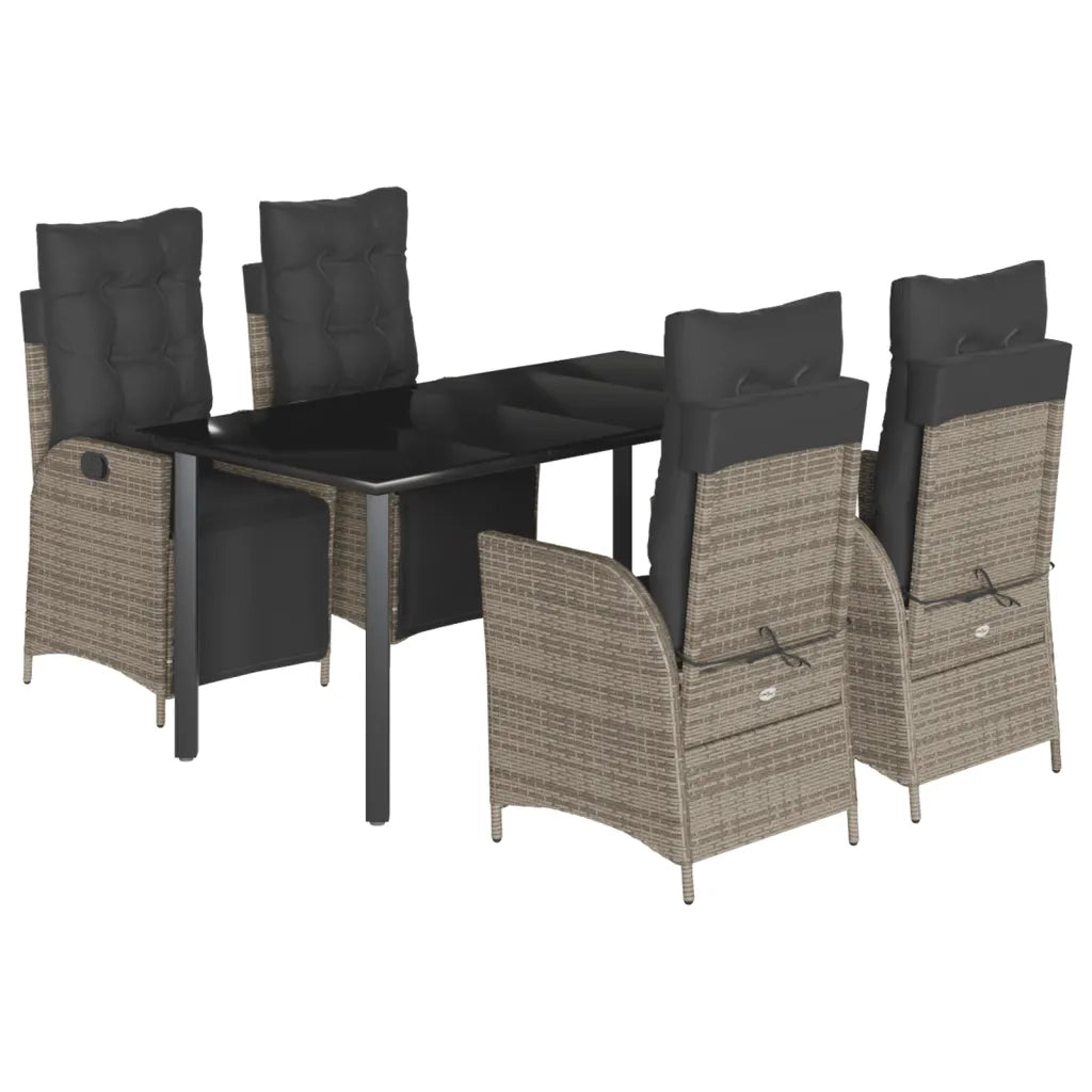 Set da Pranzo da Giardino 5 pz con Cuscini in Polyrattan Grigio