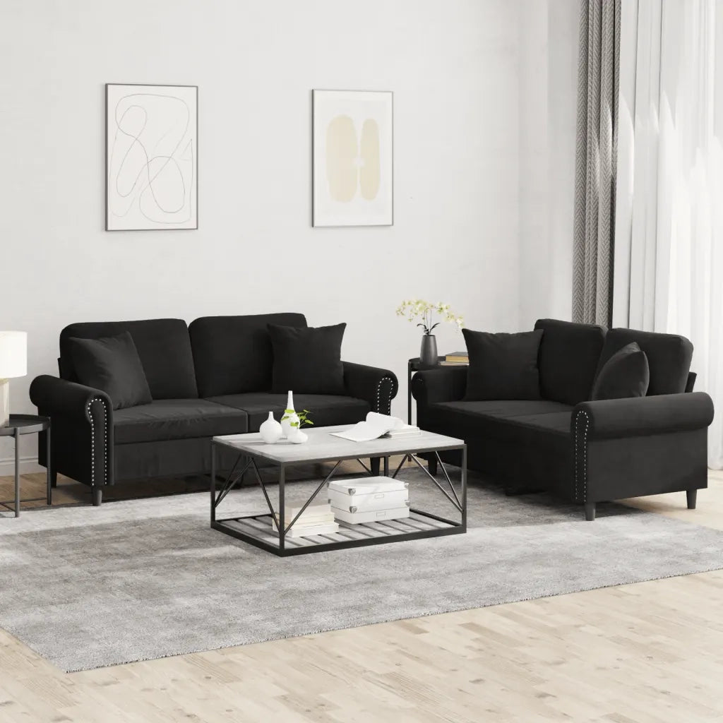 Set di Divani 2 pz con Cuscini Nero in Velluto 3202235