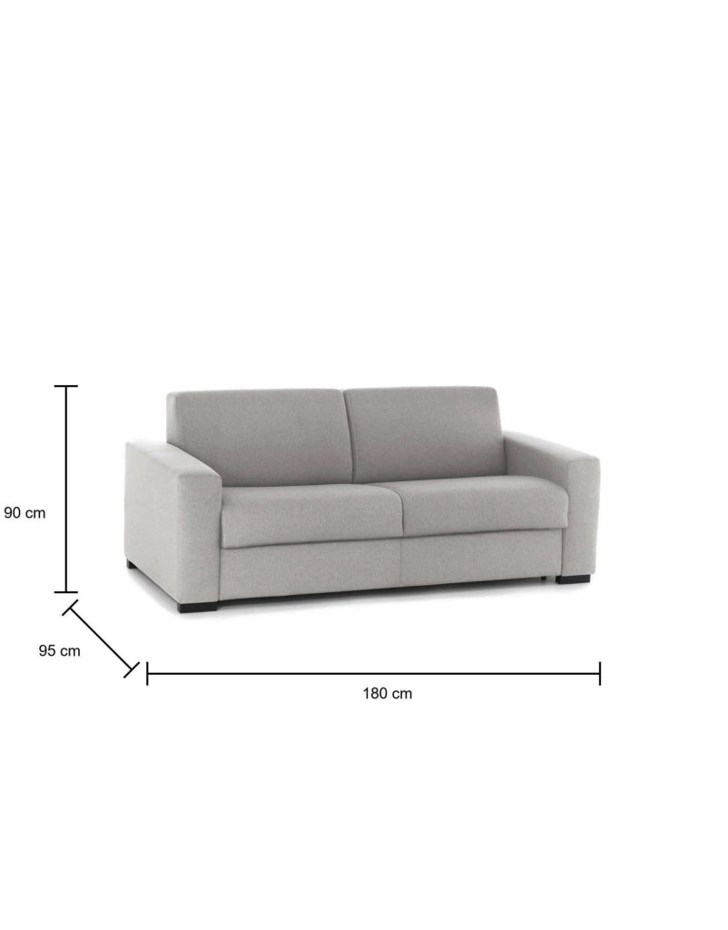 Divano Letto Akito, Divano a 2 posti Large, Made in Italy, SofÒ  Soggiorno con apertura girevole, in tessuto imbottito, con Braccioli slim, cm 180x95h90, Grigio