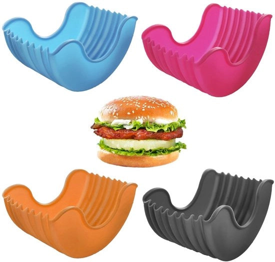 Hamburgerdoos Herbruikbaar - Siliconen - Antiaanbaklaag - Hygiënisch - Milieuvriendelijk - 4 Stuks - 10×6×5cm - Hamburgerhouder