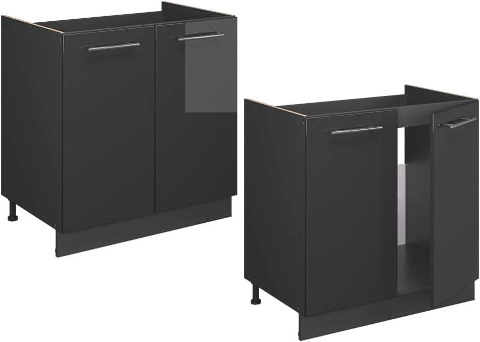 Mobile lavello cucina Fame-Line, Antracite lucido, 80 cm senza piano di lavoro, per la combinazione con altri moduli della serie Fame-Line
