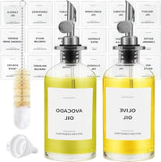 Dispensatore di Olio d'Oliva in Vetro - Fusto di Olio con Bocchetta per Salsa, Caffè, Sciroppo - Set da 2 Argento