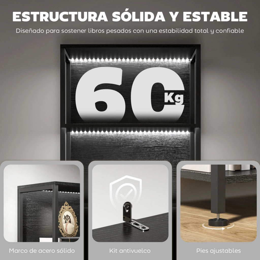 Libreria Scaffale 5 Livelli con Luci LED ¨C Zephmum ¨C Nero 60x30x179 cm