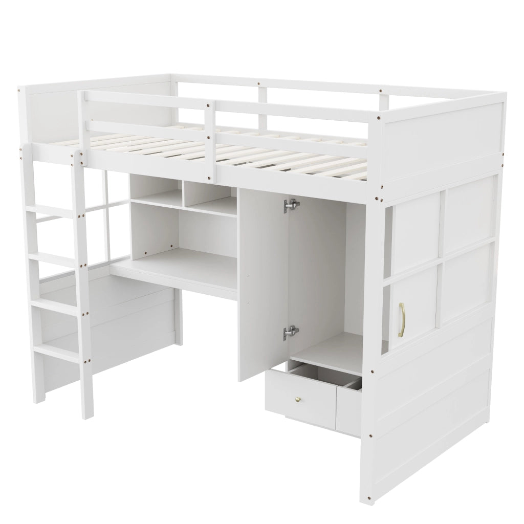 LETTO A CASTELLO 90 x 200 cm con scrivania, armadio e cassetti, bianco