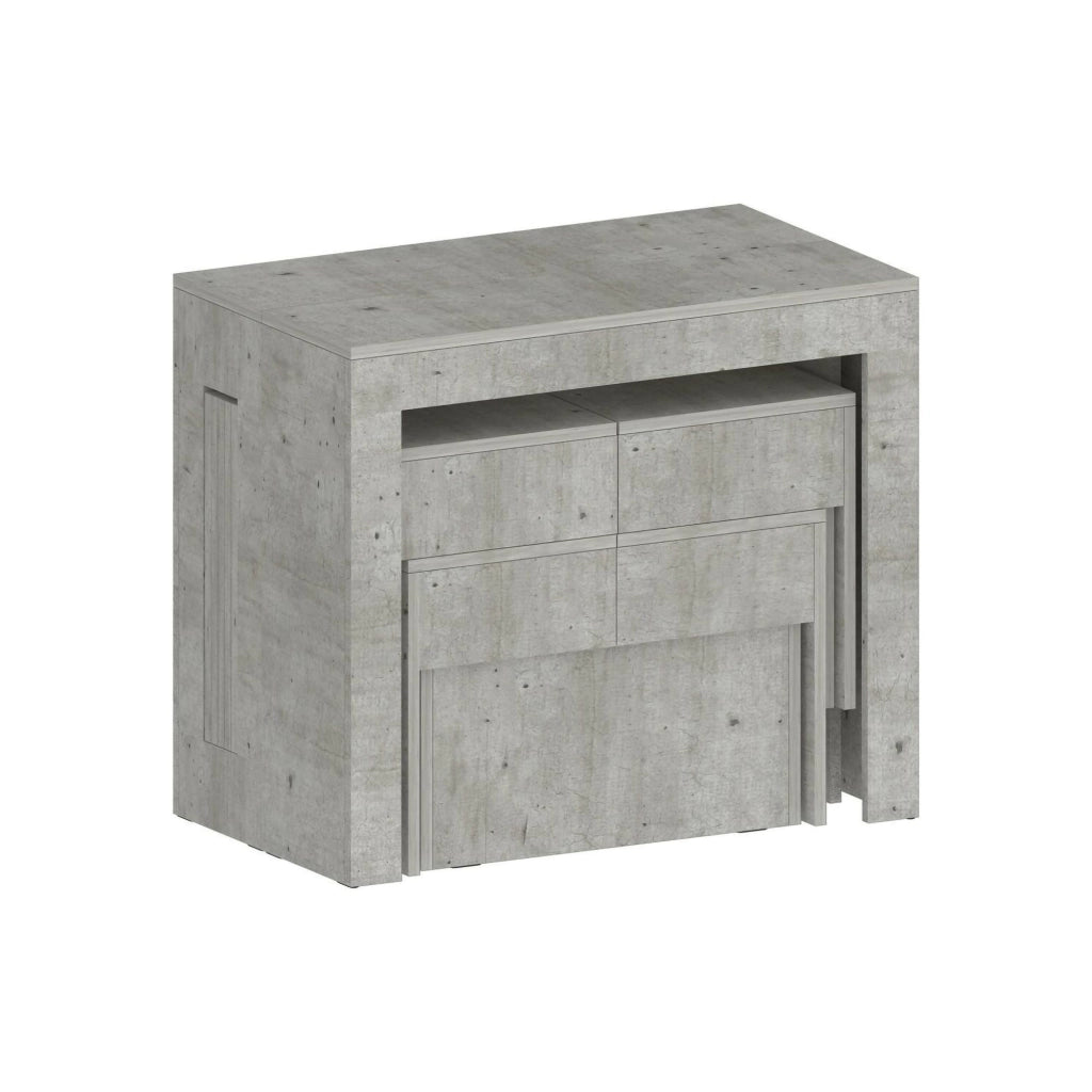 Set tavolo e sedie Auditore, Composizione multiuso, Set con consolle e 2 panche allungabili, 100% Made in Italy, 66x25h45 cm, Cemento