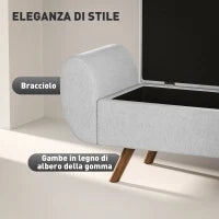 Panca Contenitore Fondo Letto con Braccioli in Tessuto, Gambe in Legno e Vano da 53.8L, 132x42x50 cm, Grigio