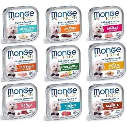 Fresh paté Monge cibo per cani in scatola - 32 vaschette da 100 grammi flavor: Anatra
