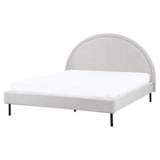 Letto matrimoniale in tessuto grigio imbottito con base a doghe e testiera rotonda 160 x 200 cm minimalista retrò