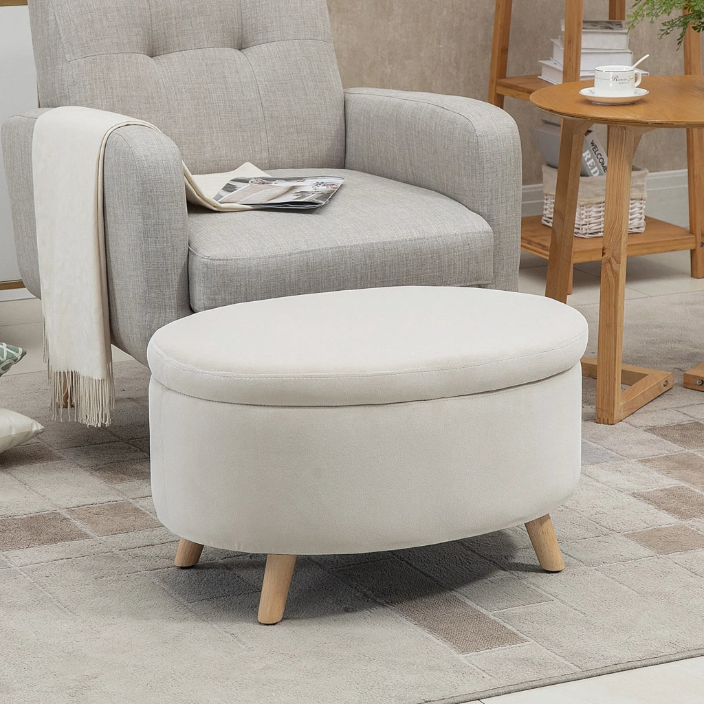 Panca imbottita con contenitore ¨C Xylo ¨C velluto beige ovale 71x51,5x42 cm