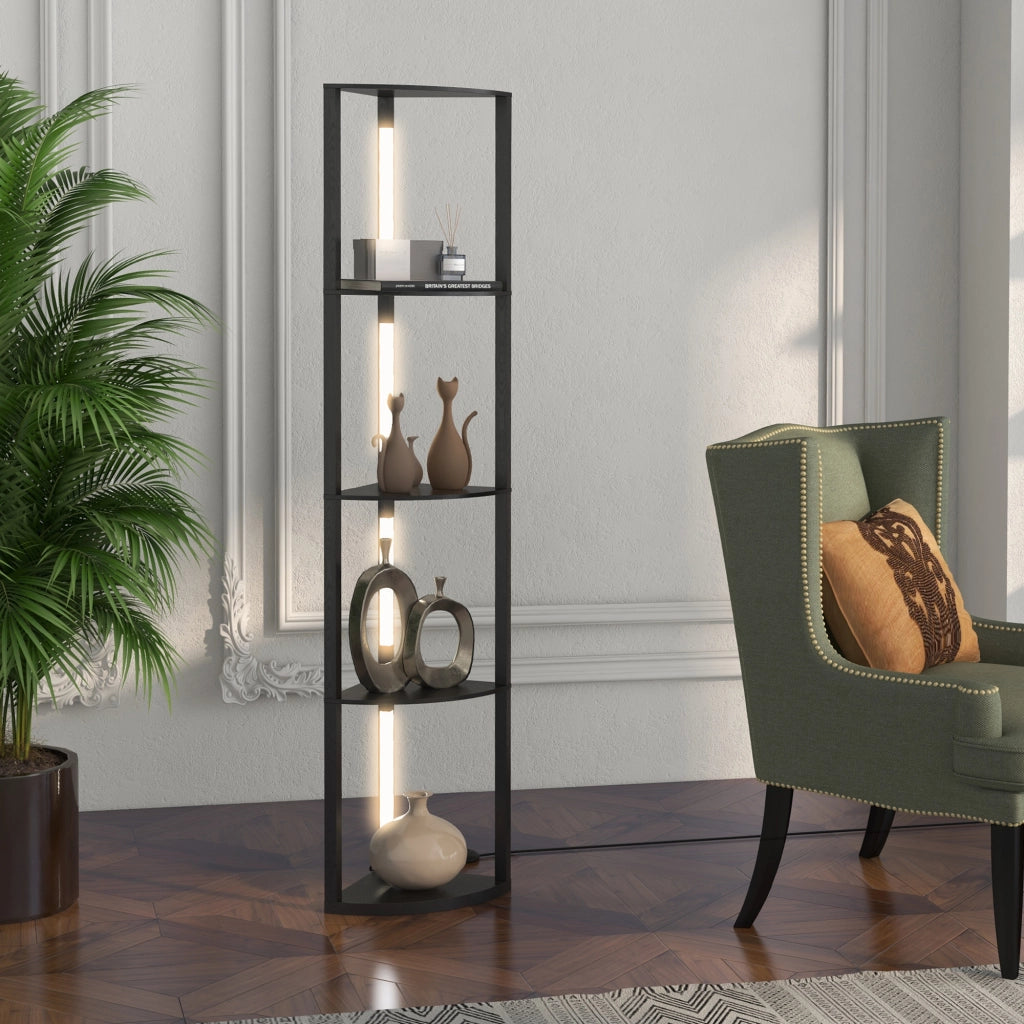 Lampada da terra con scaffale angolare 4 livelli LED dimmerabile ¨C zephmum ¨C nero 41x29,5x163,5cm